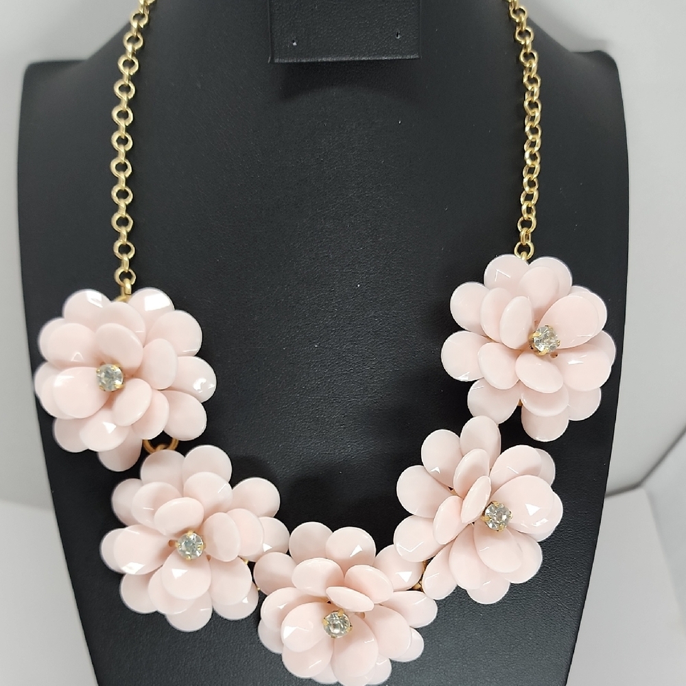 J. Crew Pink and Gold Floral Necklace